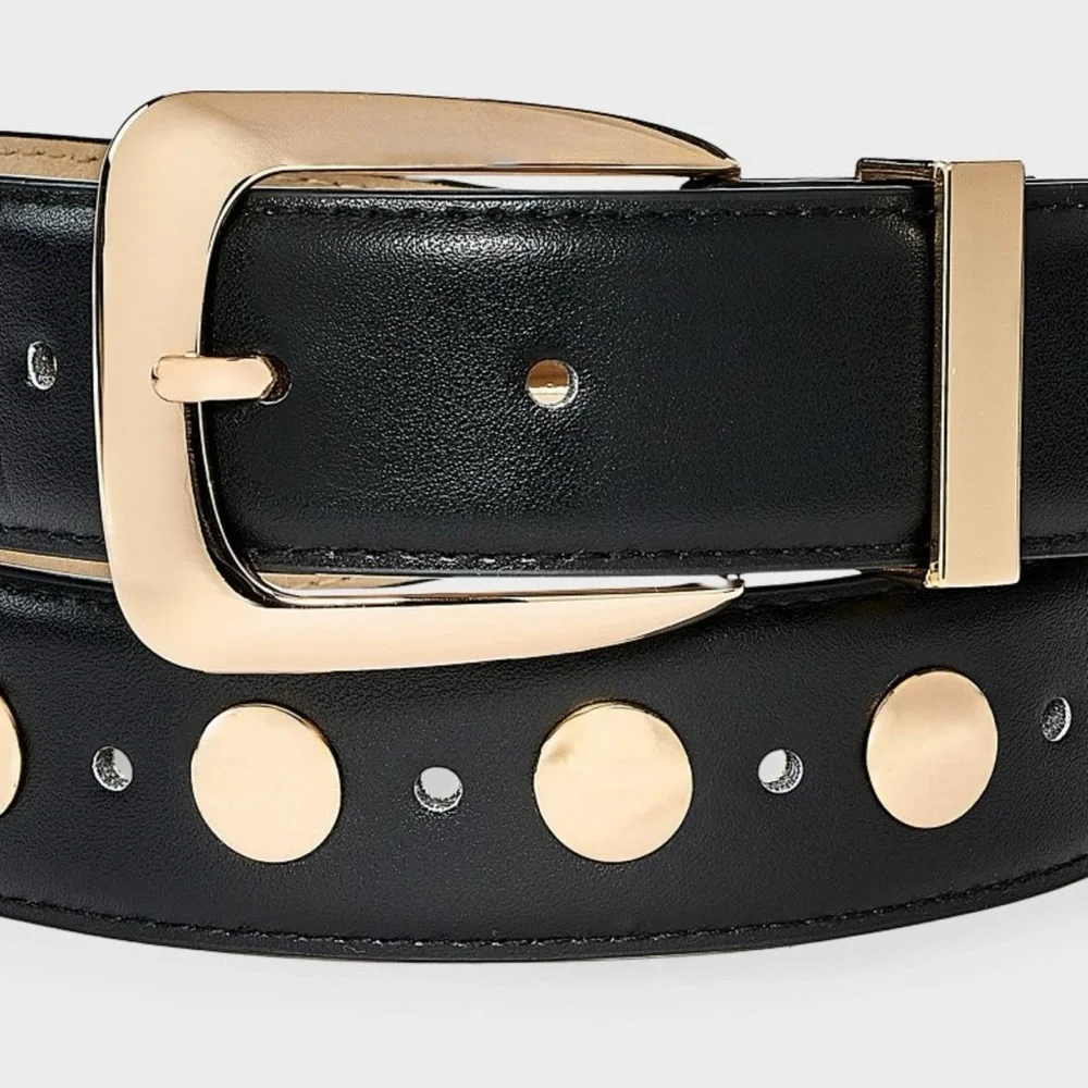 A New Day Black Gold Studded Western Belt NWT XS